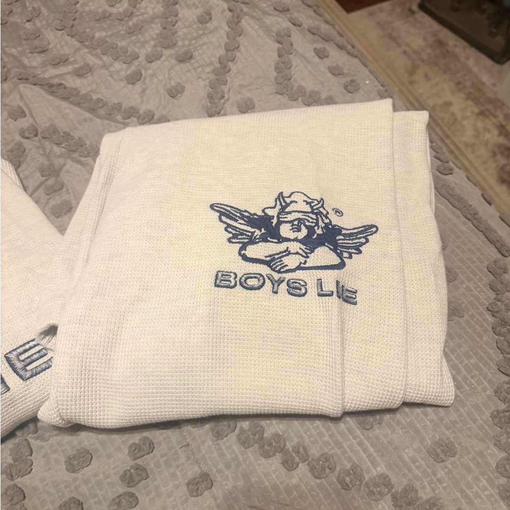 Boys Lie Cream and Blue Crewneck Sweater - Picture 2 of 6
